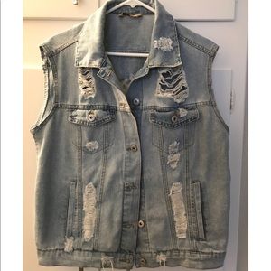 Distressed jean vest